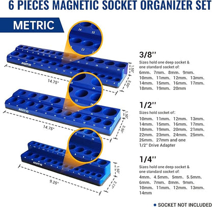 6-Piece Magnetic Socket Organizer Set, Magnetic Socket Holder Includes 1/4" - Image 5