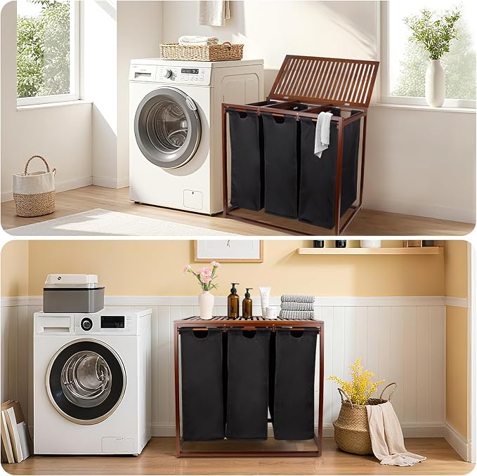Bamboo Laundry Hamper 3 Section - Image 8