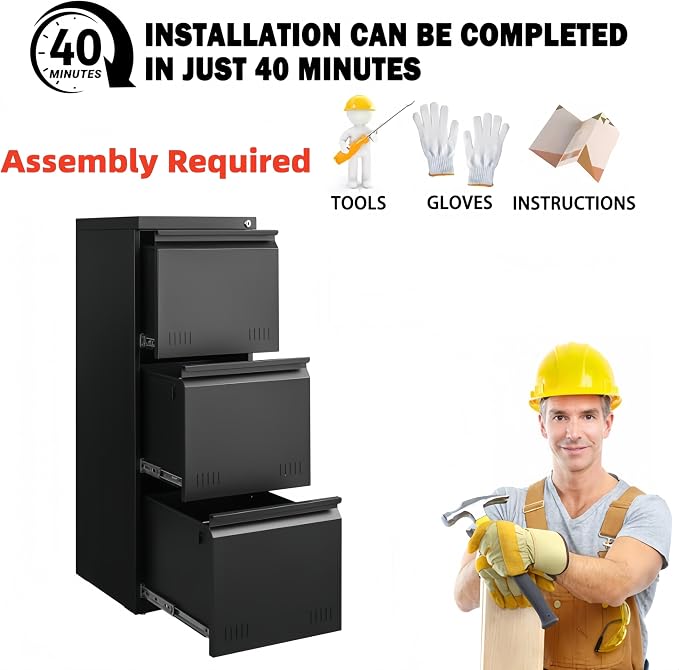 Metal File Cabinet with Lock, Vertical 3 Drawer File Cabinets - Image 8