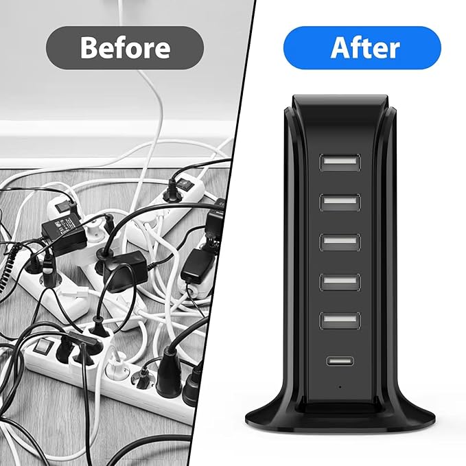 USB Charging Station for Multiple Devices, USB-C Port Supports PD Quick Charge - Image 2