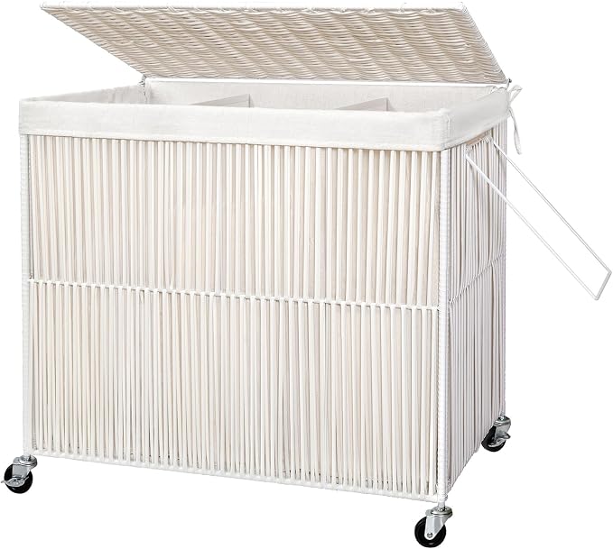 WOWLIVE Laundry Hamper with Wheels, 160L Handwoven Rolling Laundry Basket 3 by WOWLIVE
