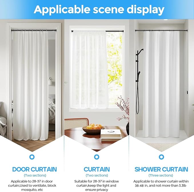 Spring Tension Curtain Rod 28-48'' 6 Pcs Black Adjustable Rods | 5/8'' Diameter - Image 5