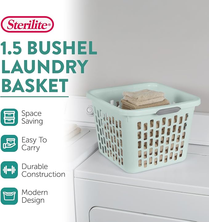 Sterilite Laundry Basket, Plastic Clothes Hamper, Large Square Bin - Image 2