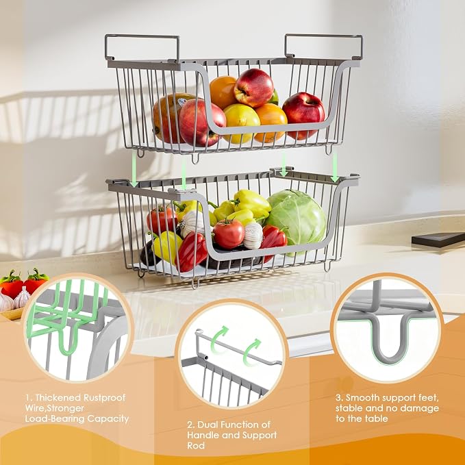 4 Pcs Stackable Wire Baskets for Pantry Organizers and Storage, Produce Potato - Image 4