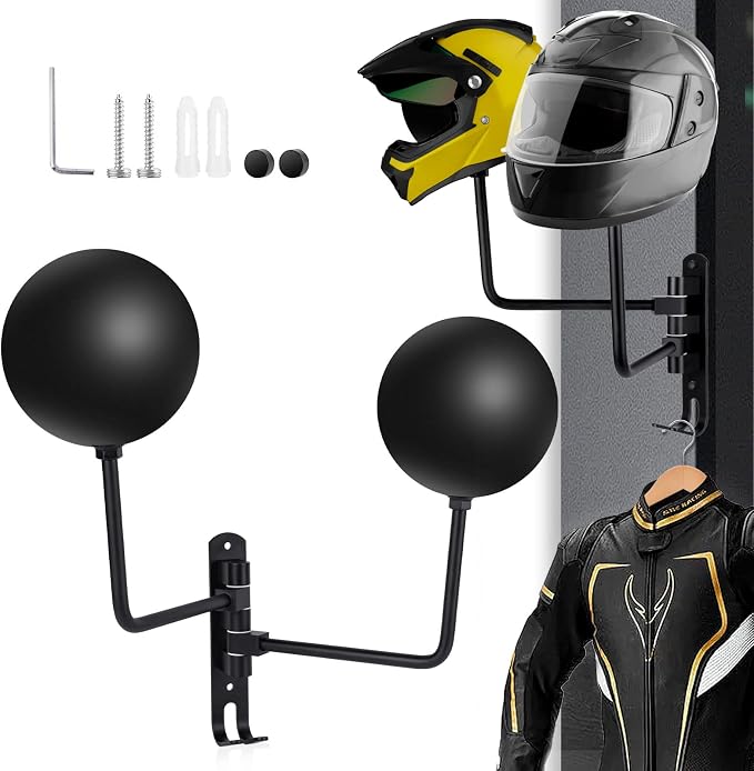 Kikerike Motorcycle Helmet Rack Wall Mount 180 Degree Rotation Metal Bike by Kikerike