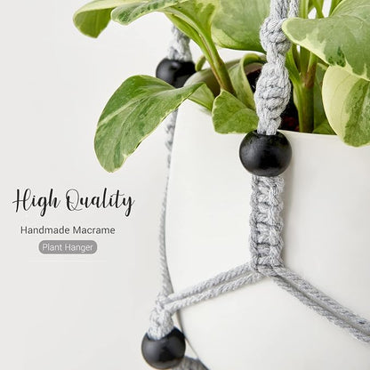 Mkono Macrame Plant Hanger Indoor 35 Inch Hanging Planter Basket Grey 1Pc | - Image 4