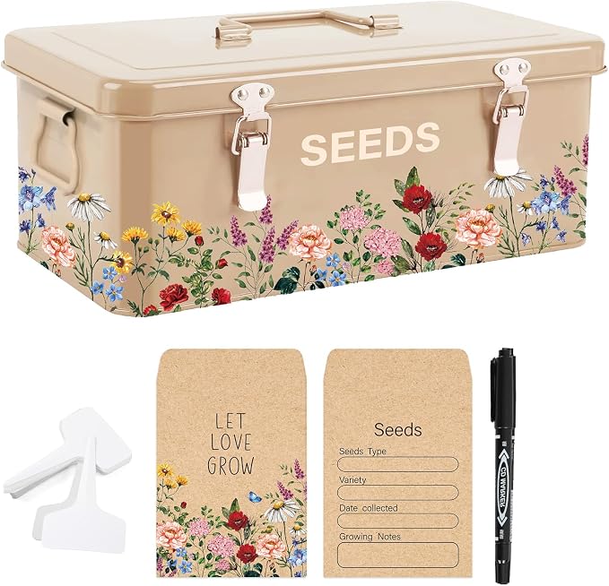 JarThenaAMCS Spring Wildflower Metal Seed Storage Organizer 4 Dividers Vintage by JarThenaAMCS