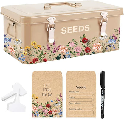 JarThenaAMCS Spring Wildflower Metal Seed Storage Organizer 4 Dividers Vintage by JarThenaAMCS