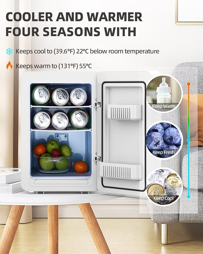 20L Skincare Fridge with Mirror & LED Lighting, 3-Mode Dimmable, Cooler & - Image 4