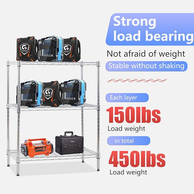 FDW 3 Tier Wire Shelving Units Metal Storage Rack 23L x 13W x 30H Adjustable - Image 6