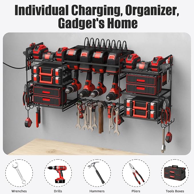 CCCEI Black Power Tool Organizer Wall Mount, Large Tools and Battery Storage - Image 7
