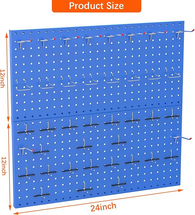 TORACK Metal Pegboard Wall Organizer 24" x 24" or 12" x 48" - Image 3
