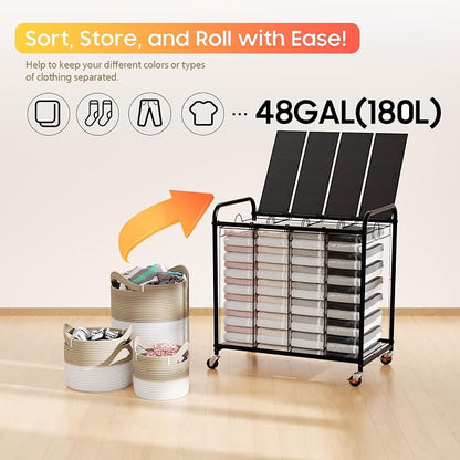 Laundry Sorter 4 Sections 48 Gal, Rolling Laundry Basket - Image 6