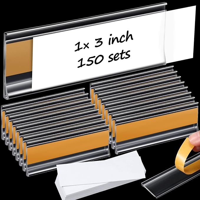 Yexiya 150 Pieces Label Holder Self Adhesive Clear Pocket 3 x 1 Inch Plastic - Image 8