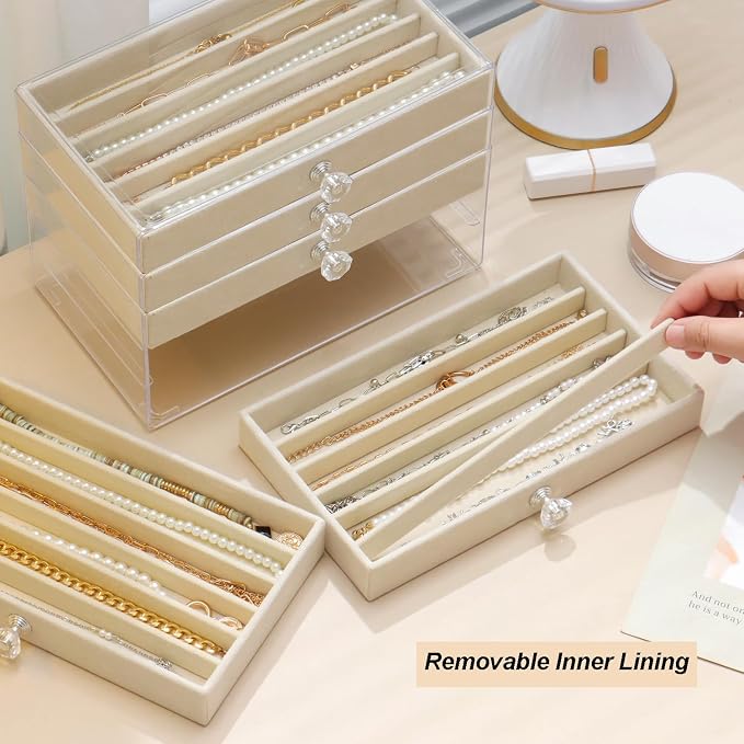 SPAKOWN Necklace Organizer Box, Velvet Necklace Box Holder Tray - Image 2