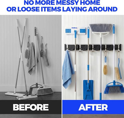 Holikme Mop Broom Holder Wall Mount Metal Pantry Organization and Storage - Image 4
