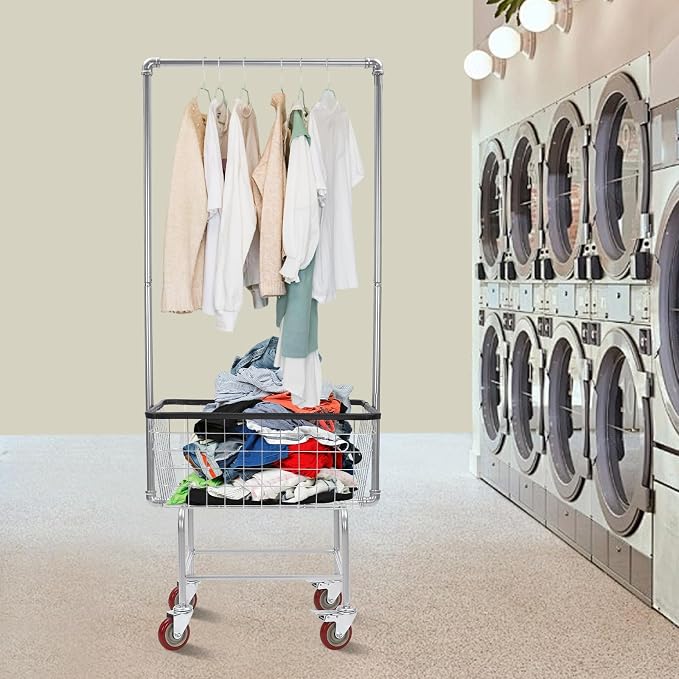 Laundry Cart, Steel Wire Laundry Cart, Laundry Basket - Image 3