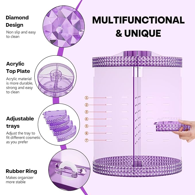 360 Degree Rotating Makeup Organizer, Extra Large Capacity Cosmetics Organizer - Image 4
