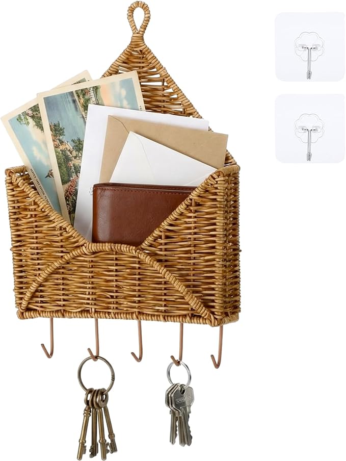 Gerrii Wicker Key Holder for Wall Rattan Mail Shape Holder by Gerrii