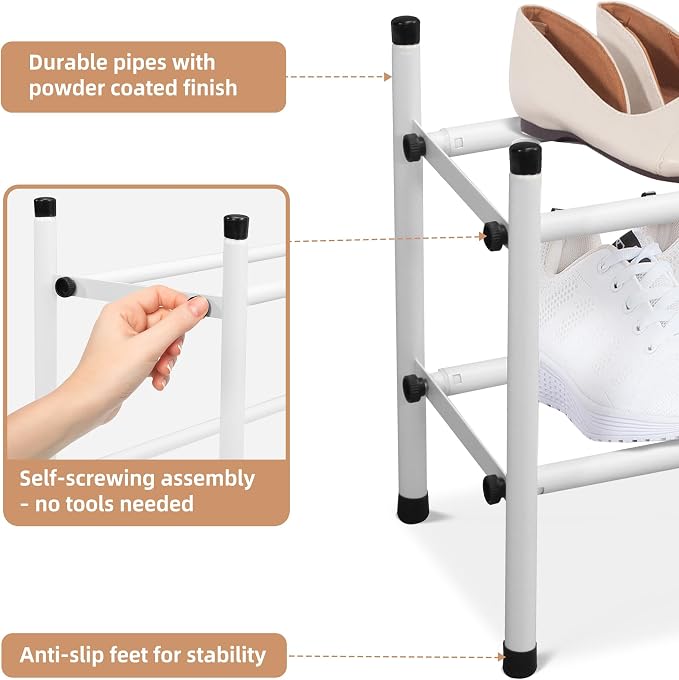 STORAGE MANIAC Expandable Shoe Rack, 8 Pairs Stackable Small Shoe Rack - Image 6