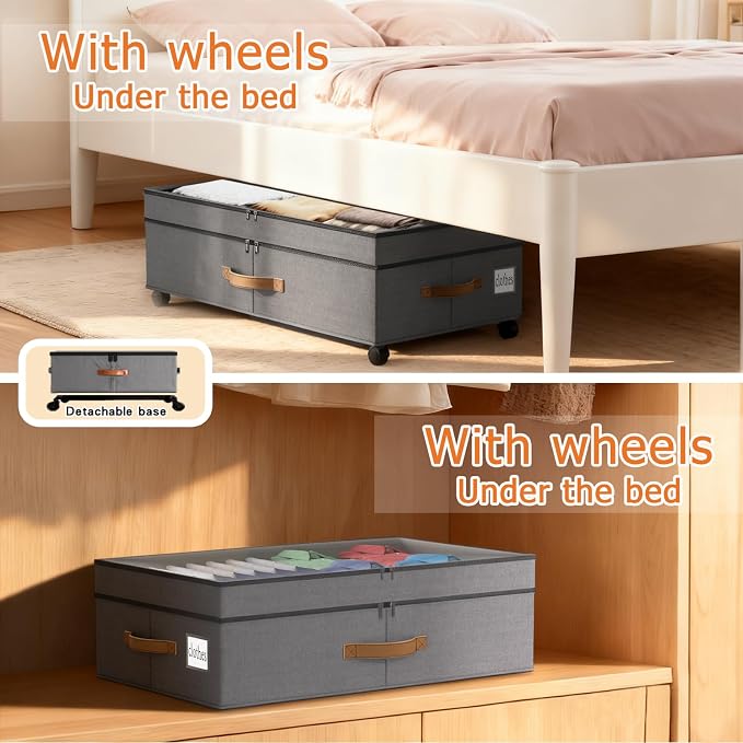 2 Pack Under Bed Storage with Wheels 65L XXL Large Under Bed Storage Containers - Image 3