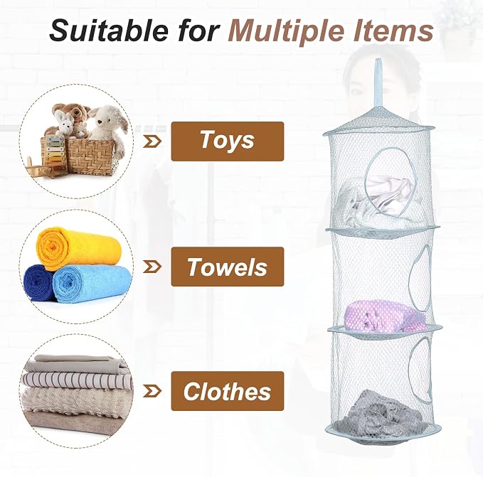 uxcell 2Pcs Mesh Hanging Storage Basket, Light Blue - Image 4