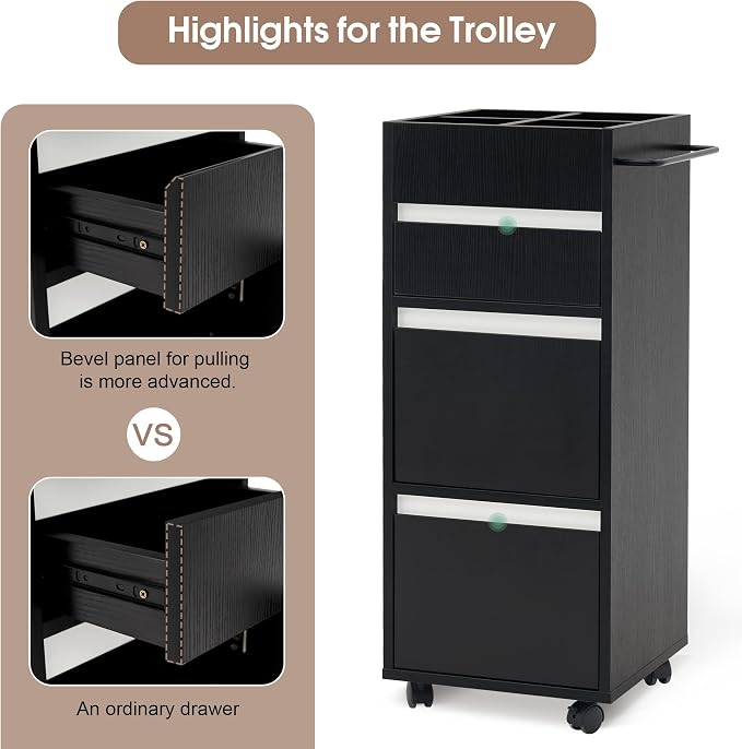 BarberPub Salon Trolley with Drawers Barber Cart Storage Cabinet Beauty - Image 4
