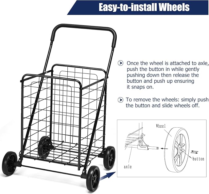 Goplus Shopping Carts for Groceries, Heavy Duty Folding Shopping Cart - Image 3