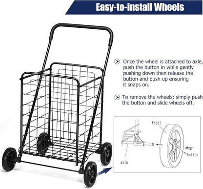 Goplus Shopping Carts for Groceries, Heavy Duty Folding Shopping Cart - Image 3