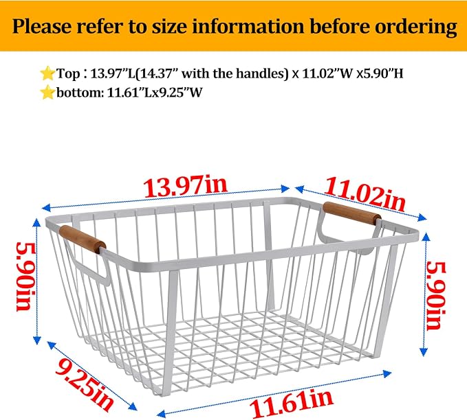 LeleCAT Wire Baskets with Wooden Handle, Metal Wire Storage Baskets Country - Image 2