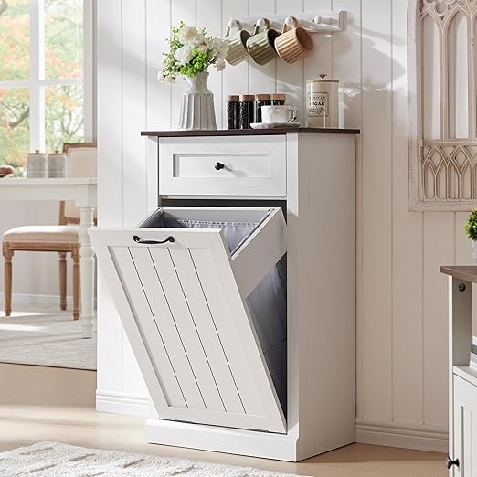 Tilt Out Trash Can Cabinet, 10 Gallon Farmhouse Laundry Hamper Cabinet by IFGETEnrichYourLivingSpace