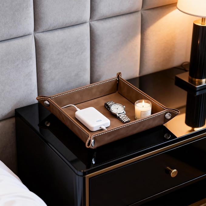 siduater Valet Tray Desktop Storage Organizer – Vegan Leather Catchall Bedside - Image 5