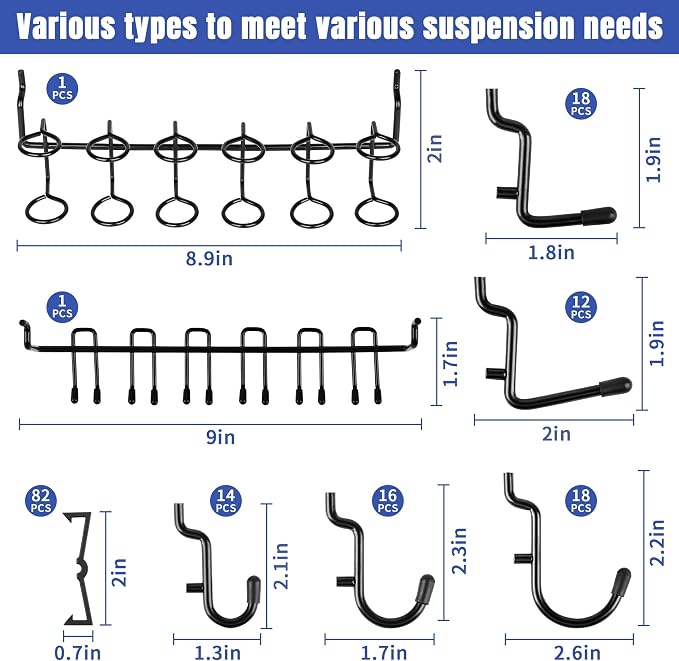 196 PCS Extra Thick 1/4" Pegboard Hooks Set, Heavy Duty Peg Board - Image 2