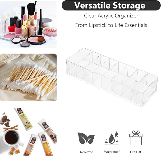 Acrylic Makeup Brush Organizers, 3 Pack 8 Section 8 Compartments Transparent - Image 3