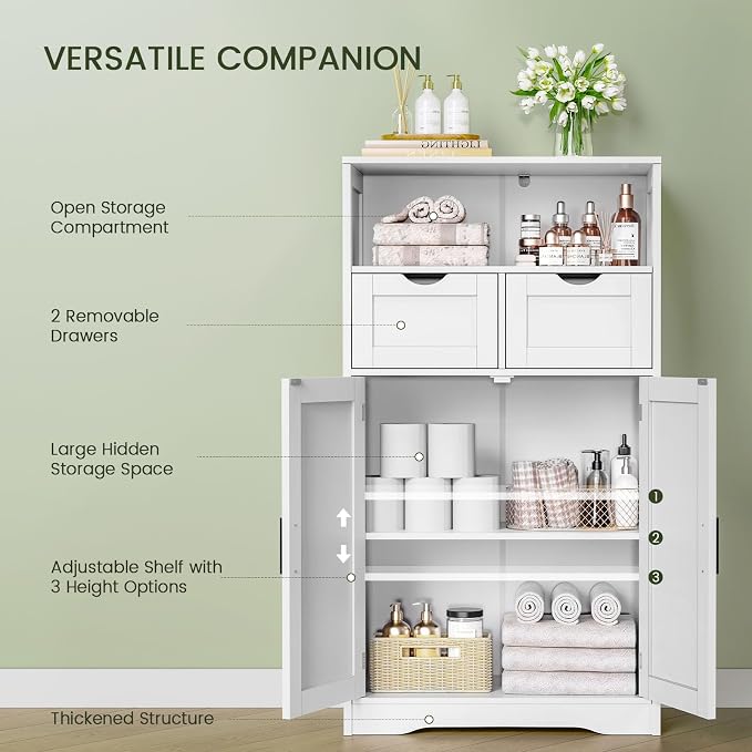 Iwell Bathroom Cabinet with Doors and Drawers, Freestanding Bathroom Storage - Image 5
