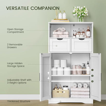Iwell Bathroom Cabinet with Doors and Drawers, Freestanding Bathroom Storage - Image 5