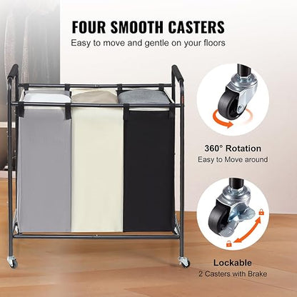 VEVOR 3-Section Laundry Basket, Heavy Duty Laundry Hamper Storage Organizer - Image 5