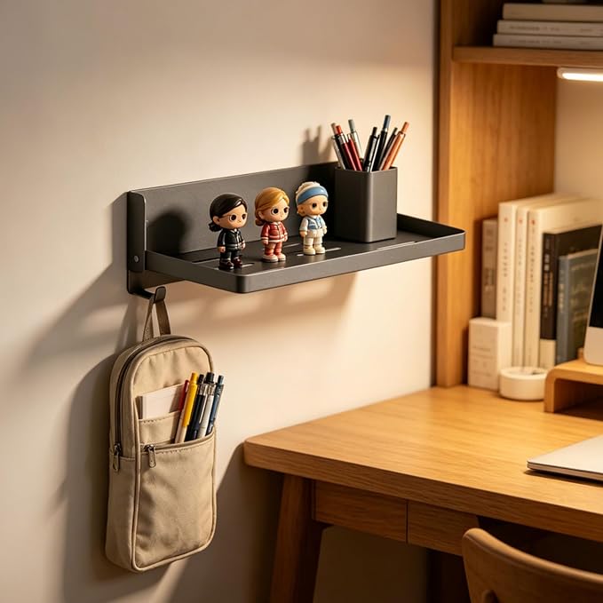 Small Folding Metal Shelf with Hooks, Fold-up Wall Shelf, 6 Hooks, Drop Down - Image 5