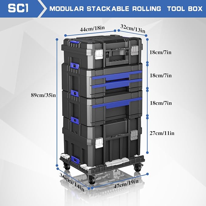 5 Tier Stackable Tool Box with Wheels, Rolling Tool Box with Drawers, Modular - Image 2