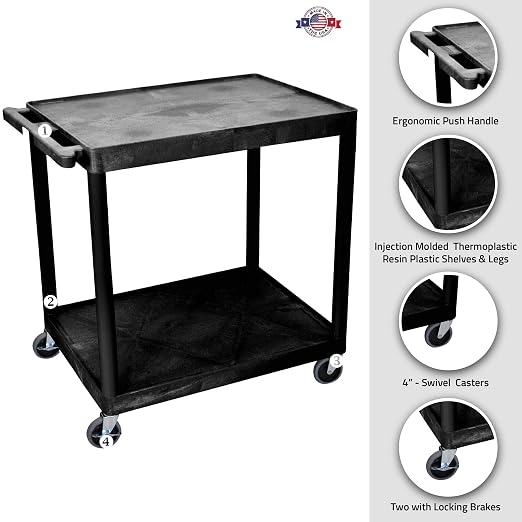 Luxor 2 Shelf Utility Cart Black - Image 2