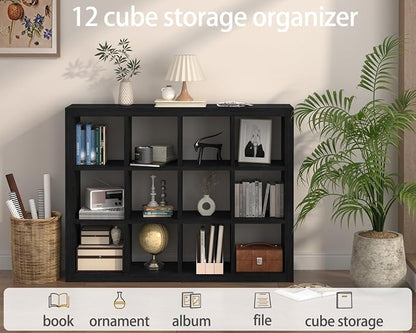 furtble Bookshelf with Storage Bin, 12-Cube Storage Organizer, Modern Wood Open - Image 6