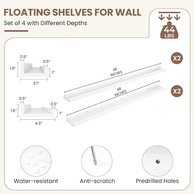 Fun Memories Picture Ledge Shelf, 48 Inch Picture Shelves - Image 3