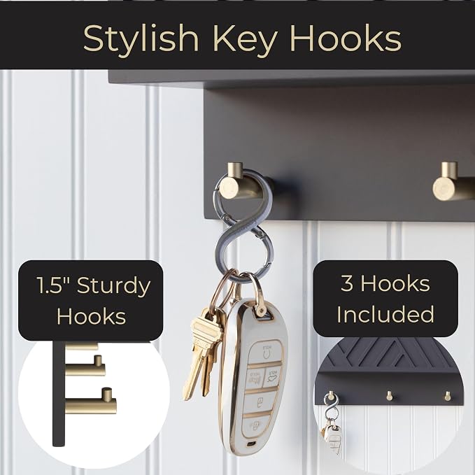BLU MONACO | Wall-Mounted Mail and Key Holder in Grey Wood | Two-Tier Mail - Image 5