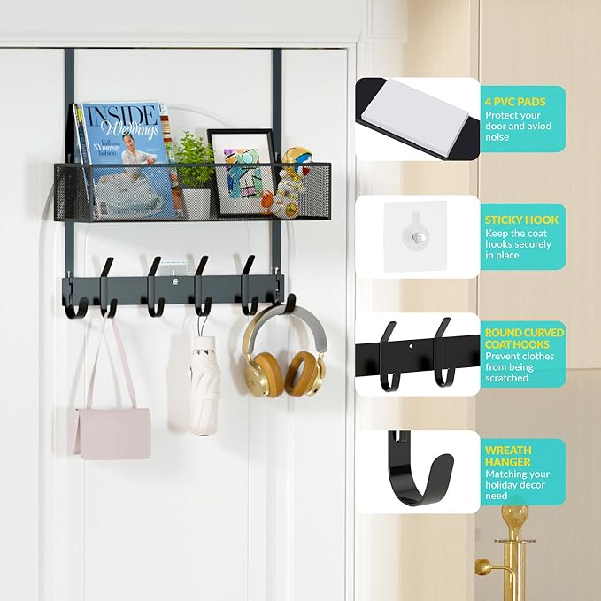 LUCYCAZ Over The Door Hooks Organizer, Back Door Storage - Image 2