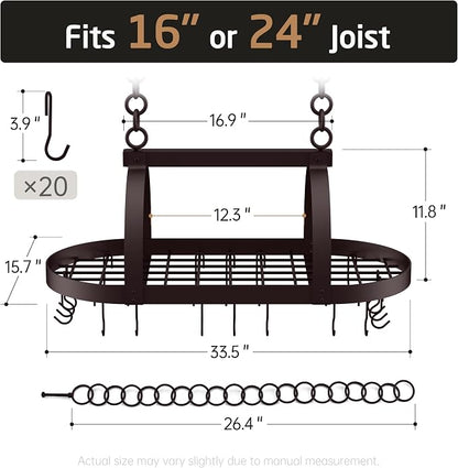 KES 34 Inch Oiled Bronze Hanging Pot Rack, Heavy Duty Oval Pot and Pan Hanging - Image 7