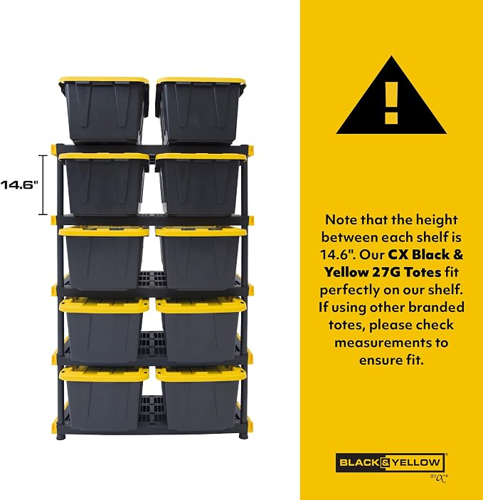 CX Black & Yellow, 5-Tier Heavy Duty Plastic Storage Shelving Unit, 200lbs/shelf - Image 3