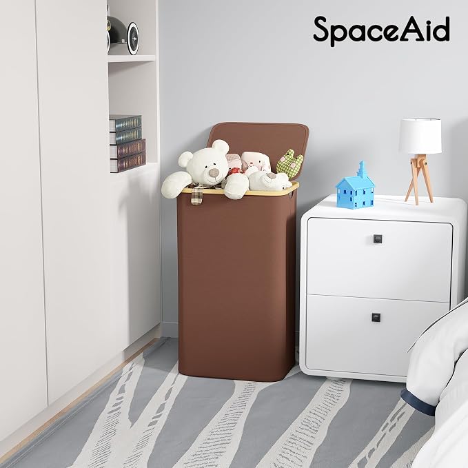 SpaceAid Laundry Hamper with Lid, 110L Large Tall Clothes Basket Bin with - Image 3