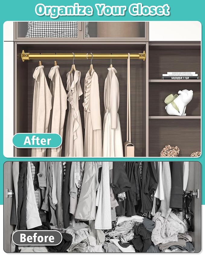 Closet Rod, 17 to 52 Inch Heavy Duty Adjustable Metal Clothing Rack - Image 4