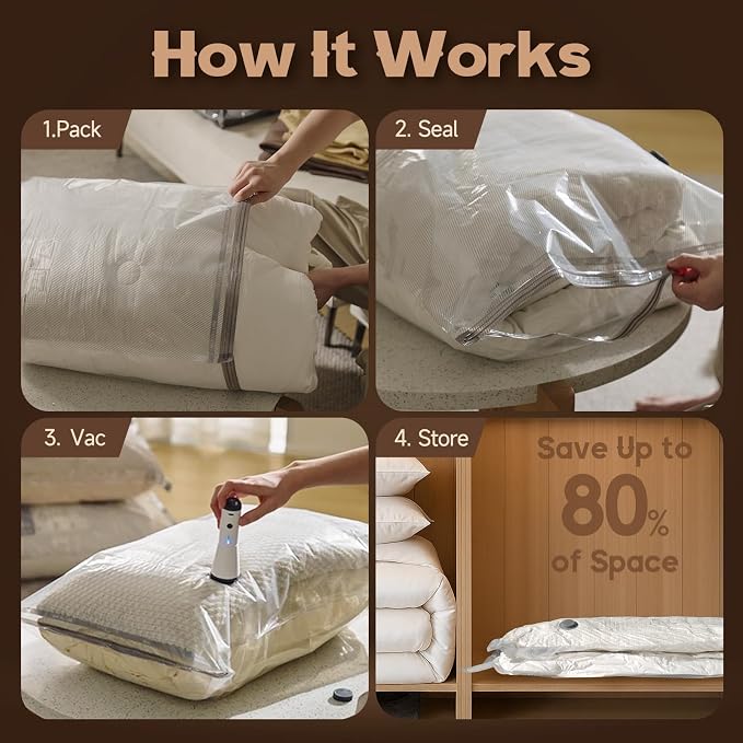 Rechargeable Pump Vacuum Bags for Travel Packing, 15 Packs Large Size Vacuum - Image 3