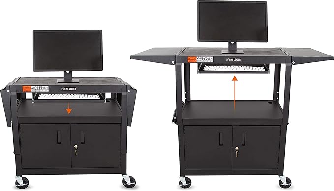 Line Leader Large AV Cart with Locking Cabinet & Drop Leaves, Rolling Height - Image 6